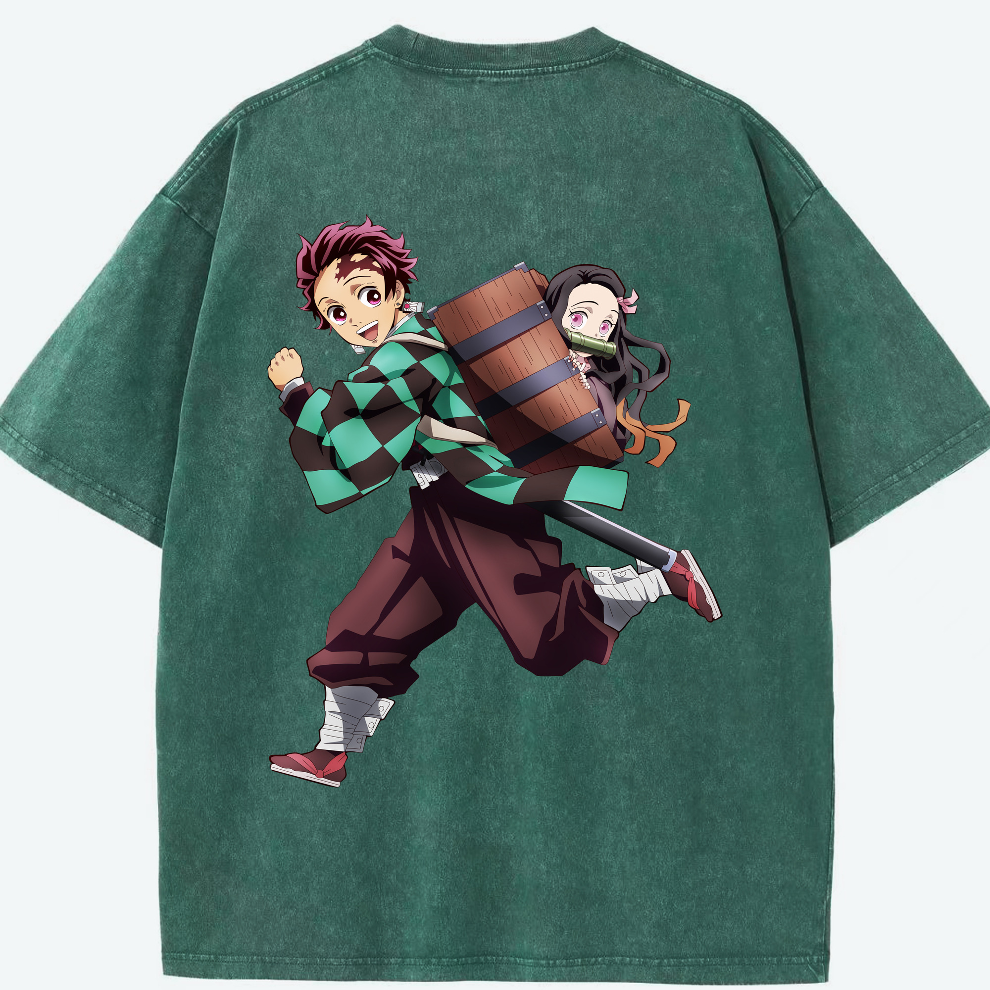 （画像用） 鬼滅の刃 竈門 炭治郎／かまど たんじろう Kamado Tanjirou 綿100% ヴィンテージ風 半袖Tシャツ（背面プリント）